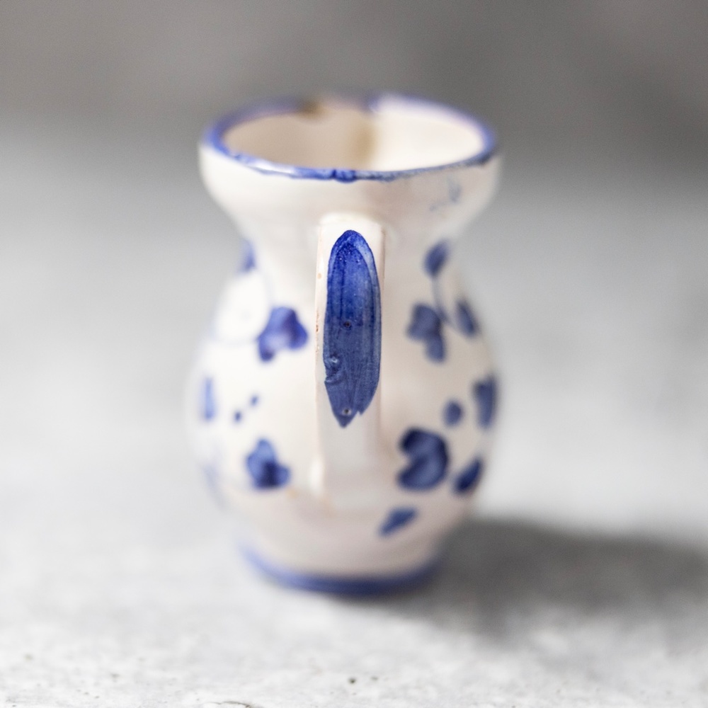 Vintage miniature mini Italy blue white floral pitcher creamer pottery pls read - Picture 3 of 9